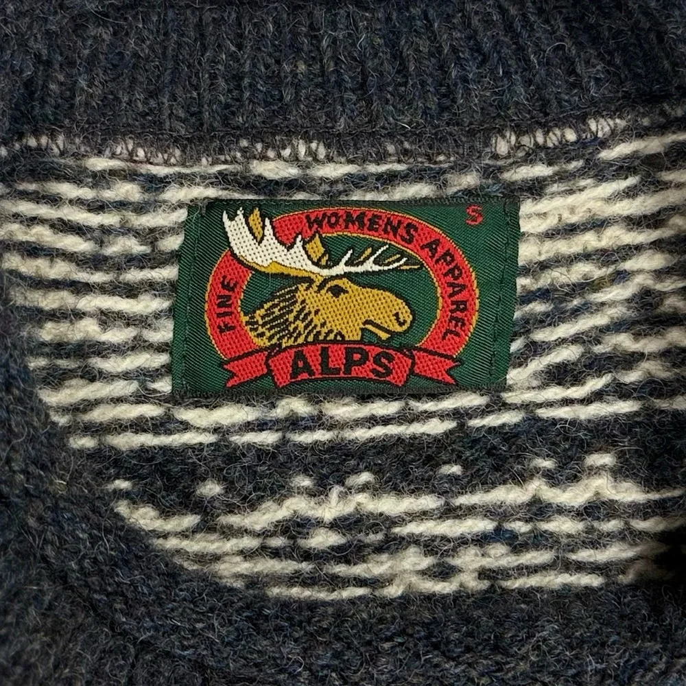 Vintage Alps USA Made wool black cream fair‎ isle crewneck sweater women's small